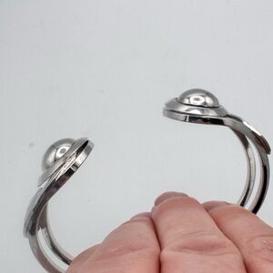 Modern Taxco Style Hinged Clamper Bracelet Sculptural Silver Tone Statement